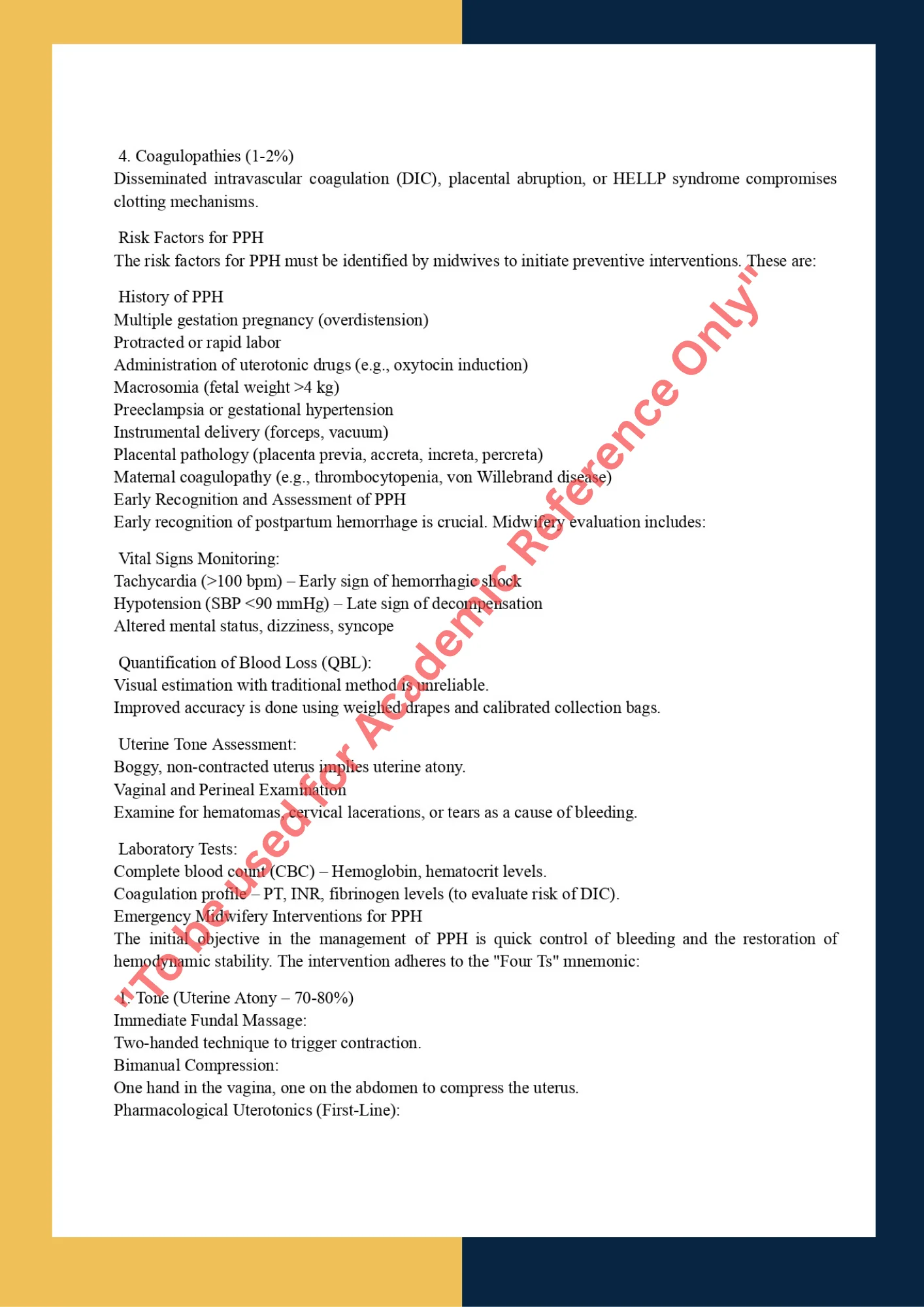 Assignment Sample Of MIDW 740 – Emergency Midwifery Care 1